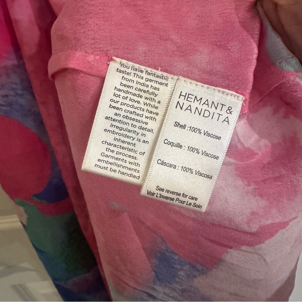 NWT: HEMANT & NANDITA Pink Floral Maxi Dress with Blue & Green Accents - Picture 9 of 16